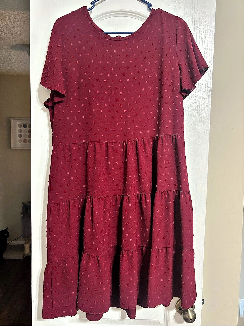 SHEIN CURVE Tiered Dress in Burgundy Size 1XL
